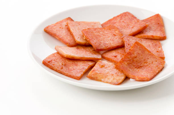 pan fried luncheon meat on white plate
