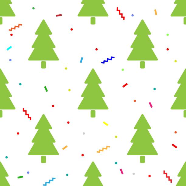 illustrations, cliparts, dessins animés et icônes de modèle avec le sapin vert et les confettis sur le plancher isolés sur le blanc. conception vectorielle - nature backgrounds floor tree