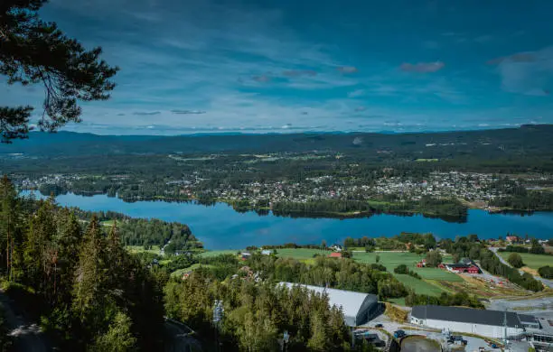Panorama of the city of Vikersund in Norway, Scandinavia