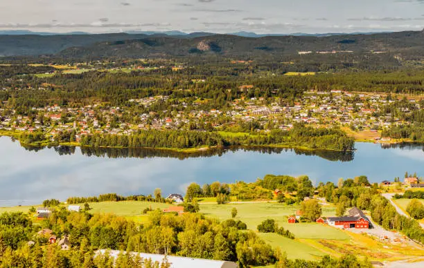 Panorama of the city of Vikersund in Norway, Scandinavia