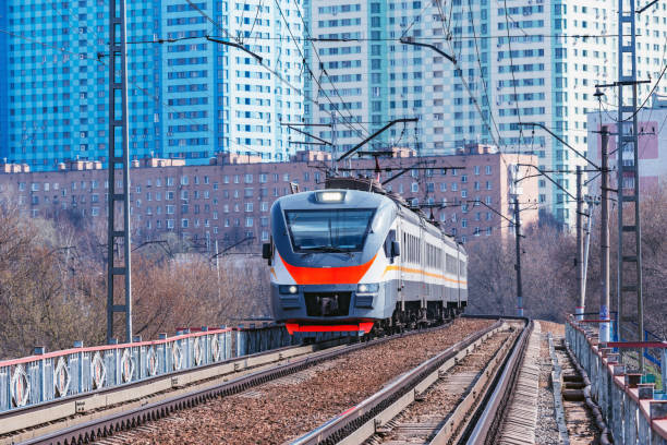 istock Passenger train moves on city background. Moscow. 1191657072