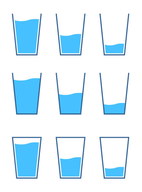 stockillustraties, clipart, cartoons en iconen met glas en water icon set, variatie van hoeveelheid - glas water