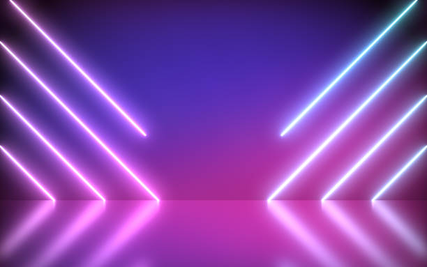 Neon Background Abstract Blue And Pink with Light Shapes line diagonals. Neon Background Abstract Blue And Pink with Light Shapes line diagonals on colorful and reflective floor, party and concert concept. light line pictures stock pictures, royalty-free photos & images