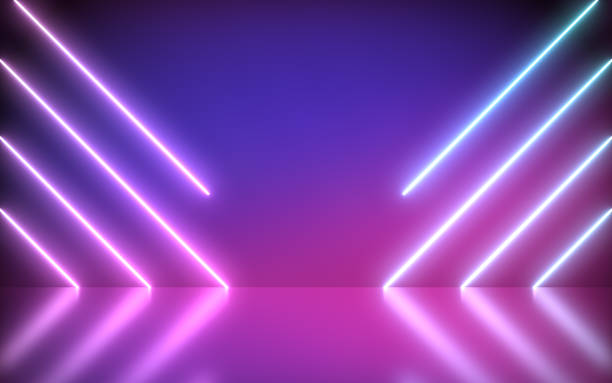 Neon Background Abstract Blue And Pink with Light Shapes line diagonals. Neon Background Abstract Blue And Pink with Light Shapes line diagonals on colorful and reflective floor, party and concert concept. hip stock pictures, royalty-free photos & images