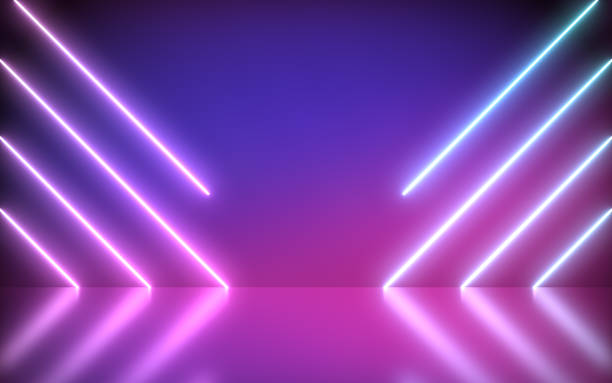 neon background abstract blue and pink with light shapes line diagonals. - cool imagens e fotografias de stock