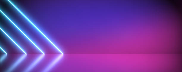 neon futuristic abstract blue and purple light shapes line diagonals on colorful background and reflective concrete with empty space. - purple pattern abstract backdrop imagens e fotografias de stock