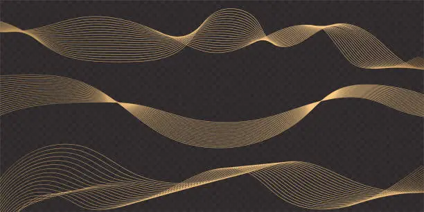 Vector illustration of Golden line wave isolated on transparent background. Vector illustration