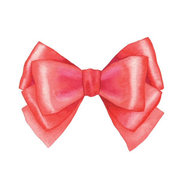 illustrazioni stock, clip art, cartoni animati e icone di tendenza di arco rosso acquerello - bow satin red large