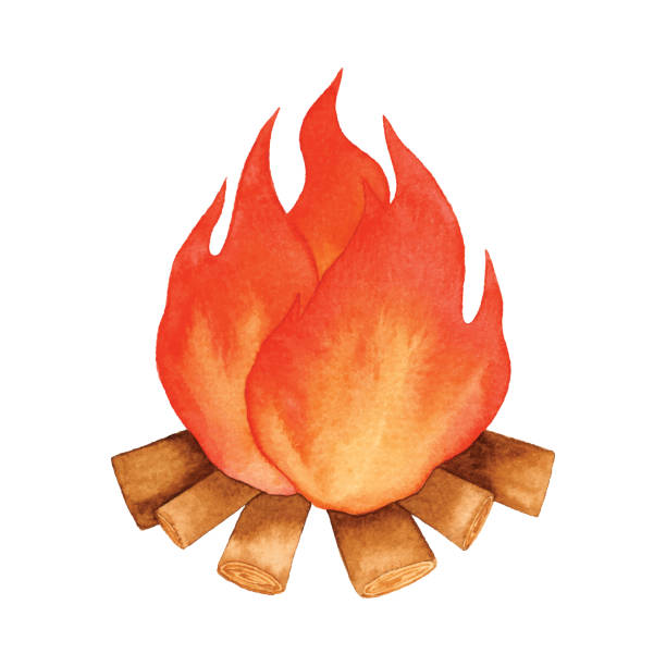 aquarell lagerfeuer - fire log stock-grafiken, -clipart, -cartoons und -symbole