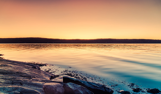 Pictures showing the sunset over the Oslofjord, Norway, Scandinavia