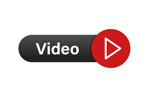 Video button. Red play icon button. Isolated vector illustration. Arrow click icon. Web button. EPS 10