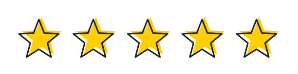 ilustrações de stock, clip art, desenhos animados e ícones de five star yellow color with stroke isolated vector element. premium quality. consumer rating flat icon. flat design. customer feedback vector. customer satisfaction. - five star hotel