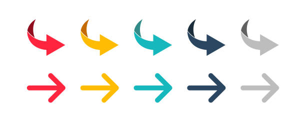 Arrow set icon. Colorful arrow symbols. Arrow isolated vector graphic elements. Arrow set icon. Colorful arrow symbols. Arrow isolated vector graphic elements. EPS 10 traffic arrow sign stock illustrations