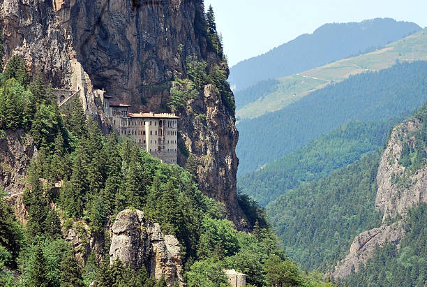 Sumela monastery on rocky mountainside stock photo