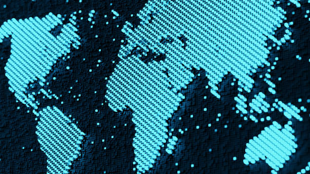 istock World map of glowing blue pixels 3D rendering 1191667353