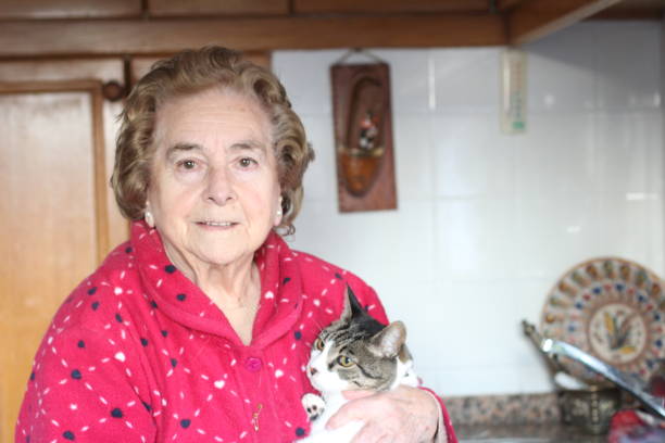 istock Senior lady holding her cat at home 1191667633
