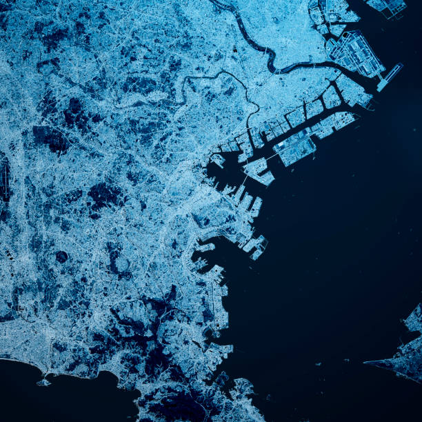 istock Yokohama Japan 3D Render Map Blue Top View Mar 2018 1191668381