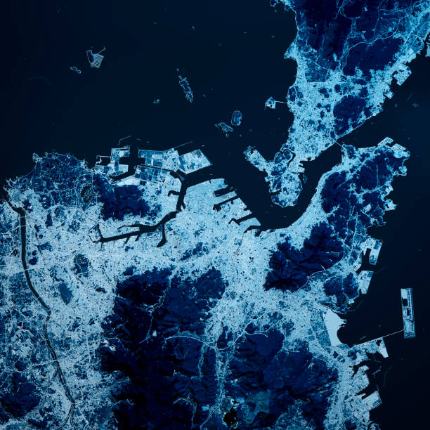istock Kitakyushu Japan 3D Render Map Blue Top View Mar 2018 1191668421