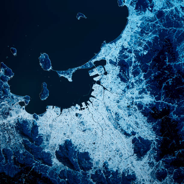 istock Fukuoka Japan 3D Render Map Blue Top View Mar 2018 1191668445