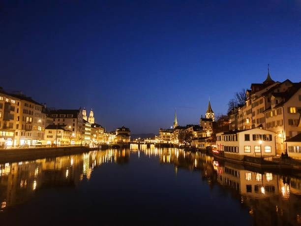 istock Limmat river in Zurich at winter night 1191669399