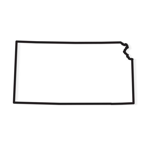 ilustrações de stock, clip art, desenhos animados e ícones de black outline of kansas map - kansas map design state