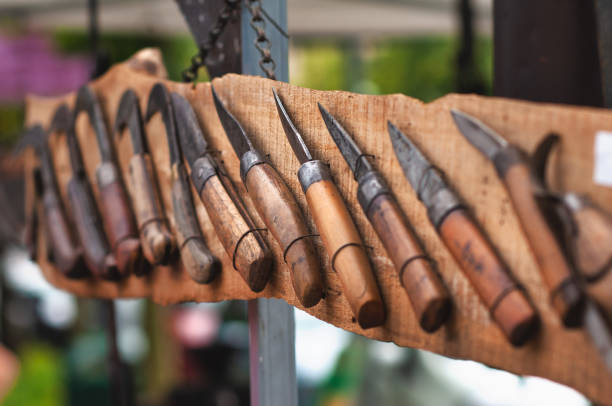 istock Old knives with wooden handle on display 1191675059