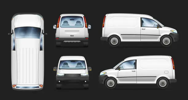 Vector illustration of Set of realistic vector illustrations of mini van from different view.