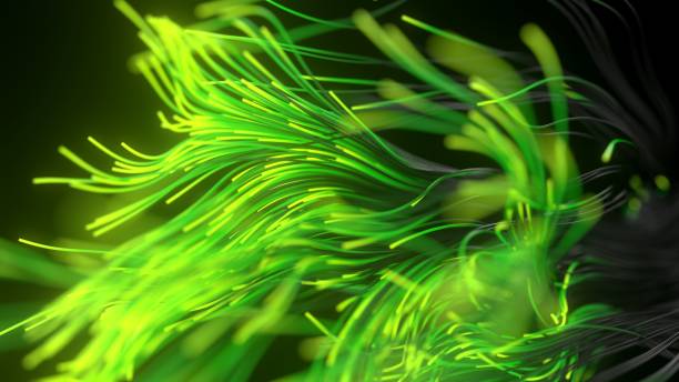 black strings with green glowing heads. suitable for technology, internet and computer themes. 3d illustration