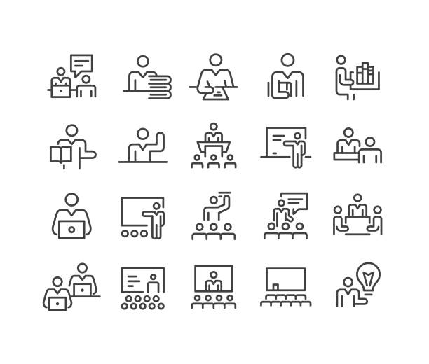 Teachers and Instructors Icons - Classic Line Series Teachers, Instructors, professor business classroom computer stock illustrations