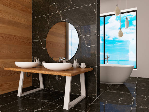 bagno moderno - tile bathroom tiled floor marble foto e immagini stock
