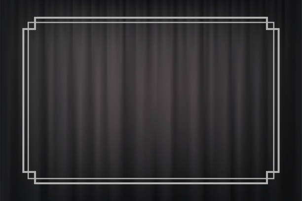 Vintage border in silent film style isolated on dark grey curtain background. Vector retro design element. Vintage border in silent film style isolated on dark grey curtain background. Vector retro design element film noir style stock illustrations