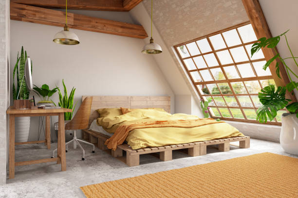istock Rooftop Loft Bedroom with Plants and Computer 1191679412