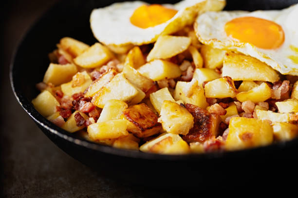 istock pan of rustic english bacon hash breakfast 1191680461