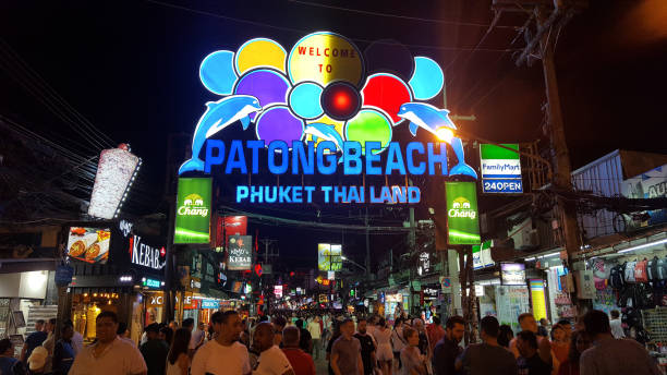 Entrance Of Bangla Road Walking Street, Patong Phuket Entrance Of Bangla Road Walking Street At Night, Patong Phuket, Thailnad 17/11/2019 phuket beach party stock pictures, royalty-free photos & images