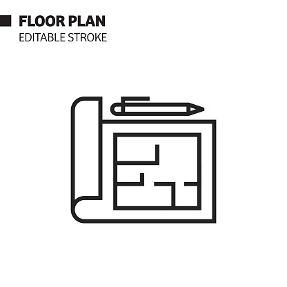 Floor Plan Line Icon, Outline Vector Symbol Illustration. Pixel Perfect, Editable Stroke.
