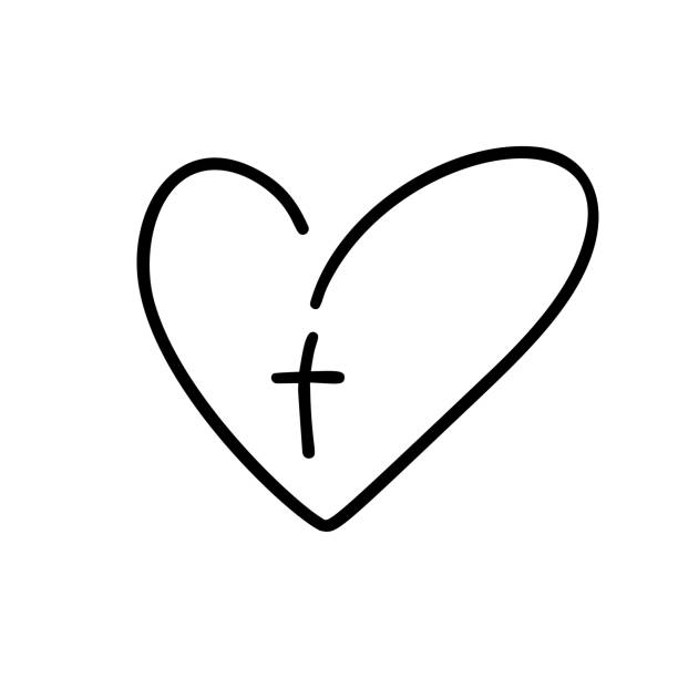 Vector Christian logo Heart with Cross on a White Background. Isolated Hand Drawn Calligraphic symbol. Minimalistic religion icon Vector Christian logo Heart with Cross on a White Background. Isolated Hand Drawn Calligraphic symbol. Minimalistic religion icon. church borders stock illustrations