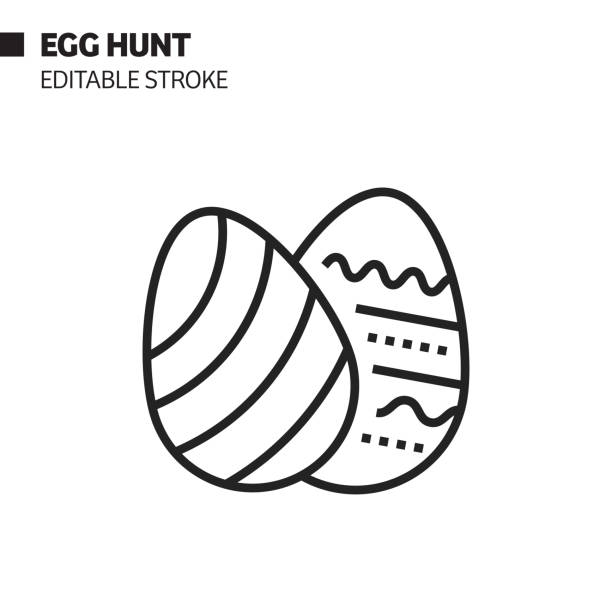 エッグハントラインアイコン、アウトラインベクトルシンボルイラスト。ピクセルパーフェクト、編集可能なストローク。 - easter egg hunt点のイラスト素材／クリップアート素材／マンガ素材／アイコン素材