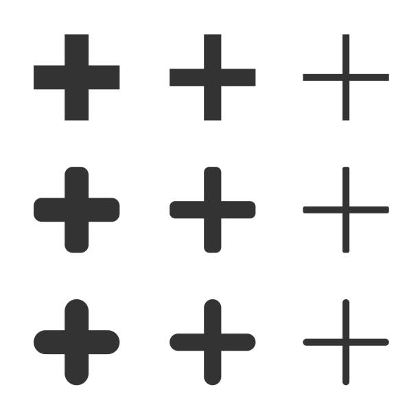 plus, hinzufügen, vergrößern, kreuz, positiv, symbol shape-set. krankenhaus erste-hilfe-logo-symbol-zeichen-sammlung. web-app-ui-schaltfläche. vektor-illustrationsbild. isoliert auf weißem hintergrund. - additionstaste stock-grafiken, -clipart, -cartoons und -symbole
