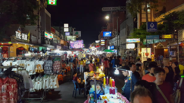Crowd Waling And Enjoying Night Life At khao san road stock photo