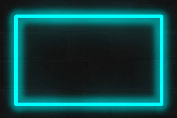 blue neon light on a dark wall with copy space