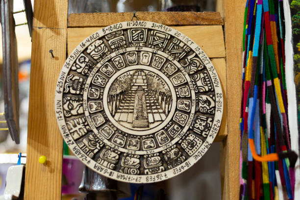 Mayan calendar made of ceramics- wheel with Mayan letters and numbers Antigua Guatemala, December 10, 2019 Mayan calendar made of ceramics  in craft and souvenir shop calendar 2012 stock pictures, royalty-free photos & images