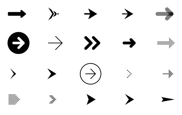 ilustrações de stock, clip art, desenhos animados e ícones de arrow vector icon, pointer, sign collection - sinal de seta