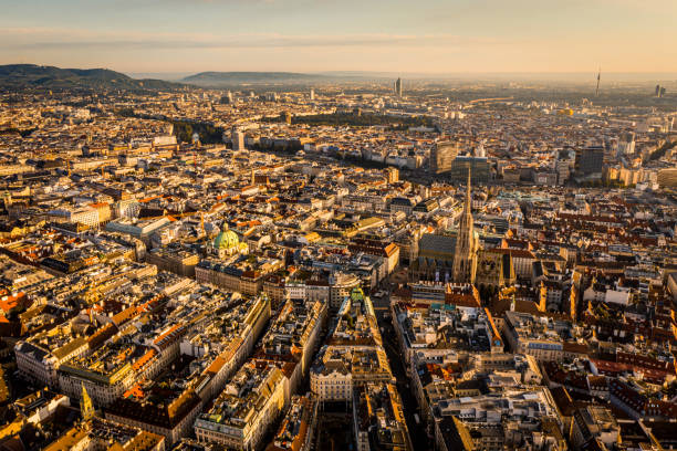 Travel to Vienna, Austria. The view on the city and the roofs of houses.