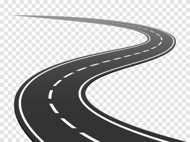 Winding road. Journey traffic curved highway. Road to horizon in perspective. Winding asphalt empty line isolated concept stock illustration Winding road. Journey traffic curved highway. Road to horizon in perspective. Winding asphalt empty line isolated concept stock illustration road clipart stock illustrations