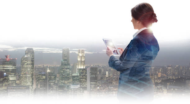 istock modern businesswoman, double exposure 1191686861