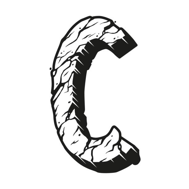 illustrazioni stock, clip art, cartoni animati e icone di tendenza di concetto monocromatico della lettera c dell'alfabeto vintage - 7652