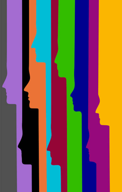 menschenprofile in vielen farben, menschen kreatives konzept, crowd-konzept, farbe der inneren emotionen, vektor - unrecognizable person human face large group of people crowd stock-grafiken, -clipart, -cartoons und -symbole