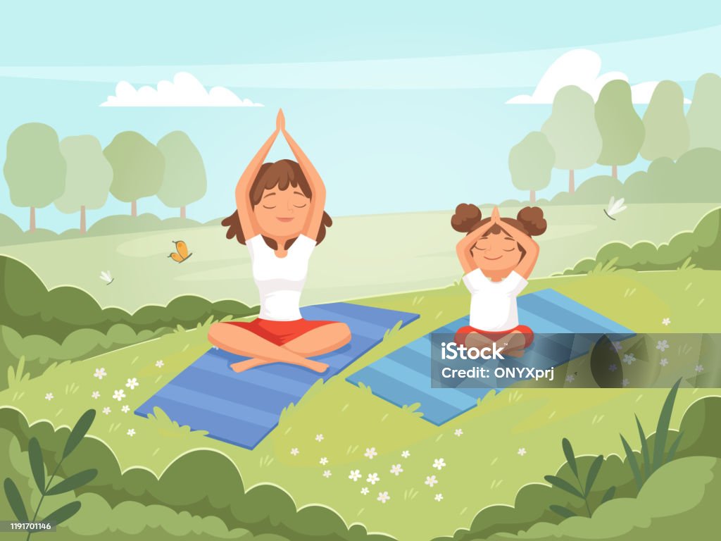 Yoga Gia Đình Mẹ Và Con Gái Thực Hiện Các Bài Tập Ngoài Trời Trong ...