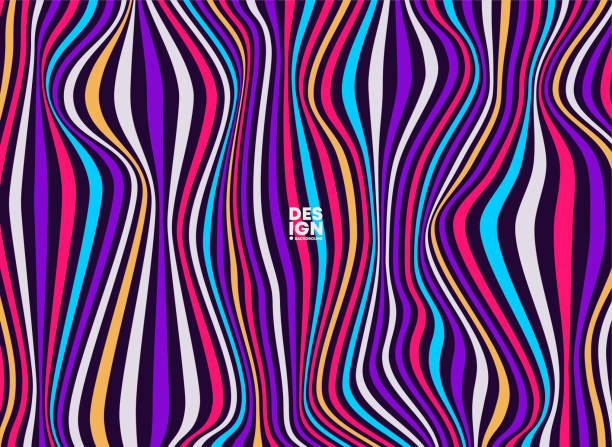 Psychedelic vector background with colored waves distortion, colorful striped background, moving activity, geometric shapes line art Digital distortion waves concept, abstract background with digital waves, rippled effect, geometry abstract moving optical illusions stock illustrations