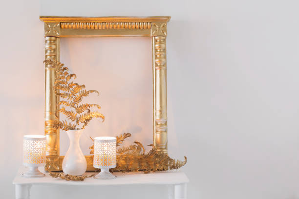 istock interior decor with burning candles on white wooden shelf 1191707223